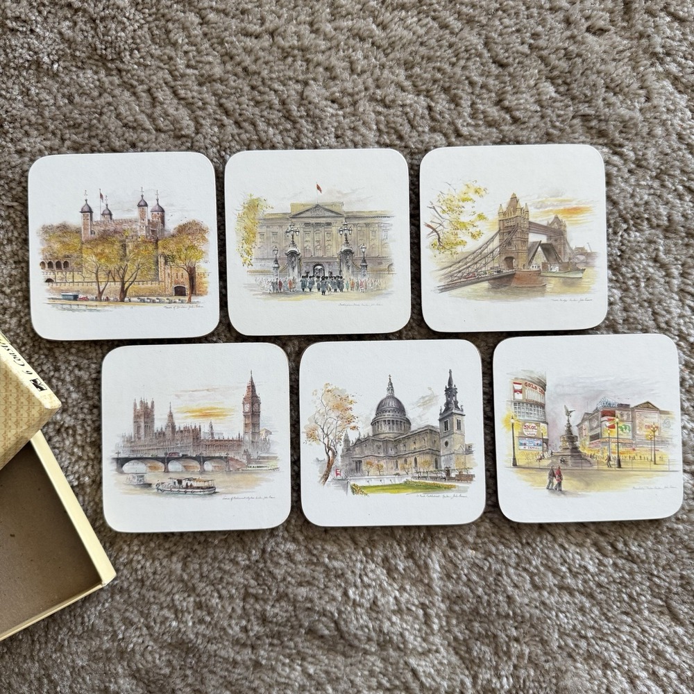 Vintage Clover Leaf London Landmarks Cork Coasters Set of 6 Boxed Made in UK